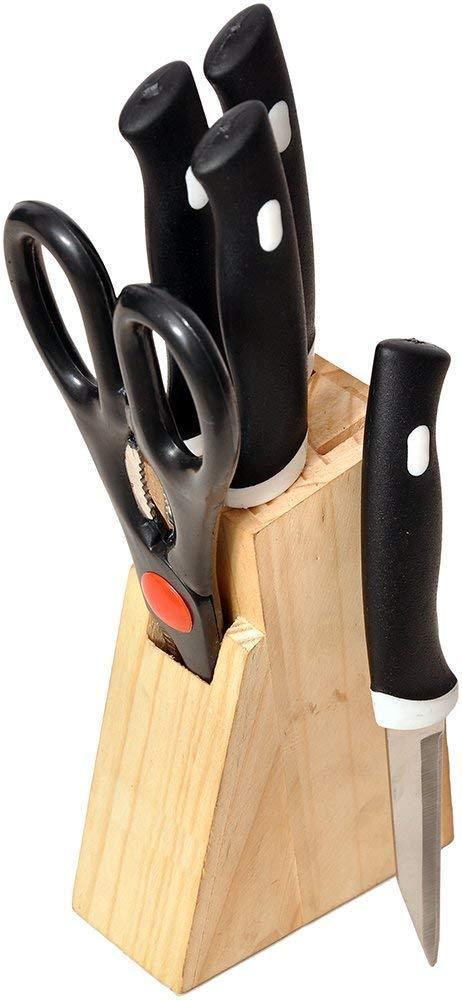 102 Kitchen Knife Set with Wooden Block and Scissors (5 pcs, Black) 24by7sale